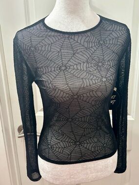 NWT Planet Heart Sheer Black Spider Web and Star Long-Sleeve Top- L